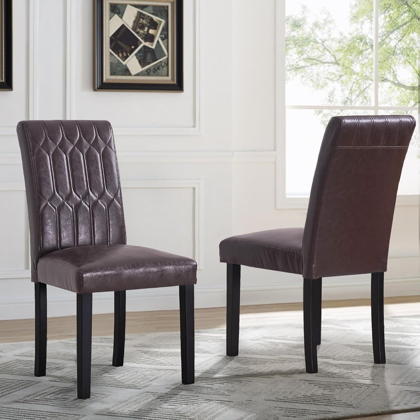 VECELO Upholstered Dining Chairs Set of 2, Modern PU Leather Accent Parsons, Solid Wood Legs w/Rubber Footpads, for Living Room Kitchen, Coffee