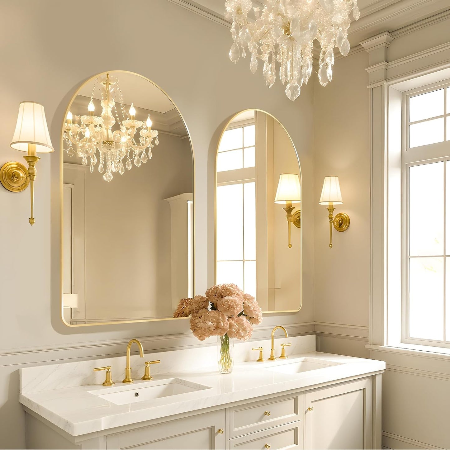 Arched Wall Mirror 24"X36", Gold Bathroom Vanity Mirrors for Over Sink, Modern Farmhouse Mirror Wall Mounted, Curved Arch Design for Bedroom, Living Room & Home Decor