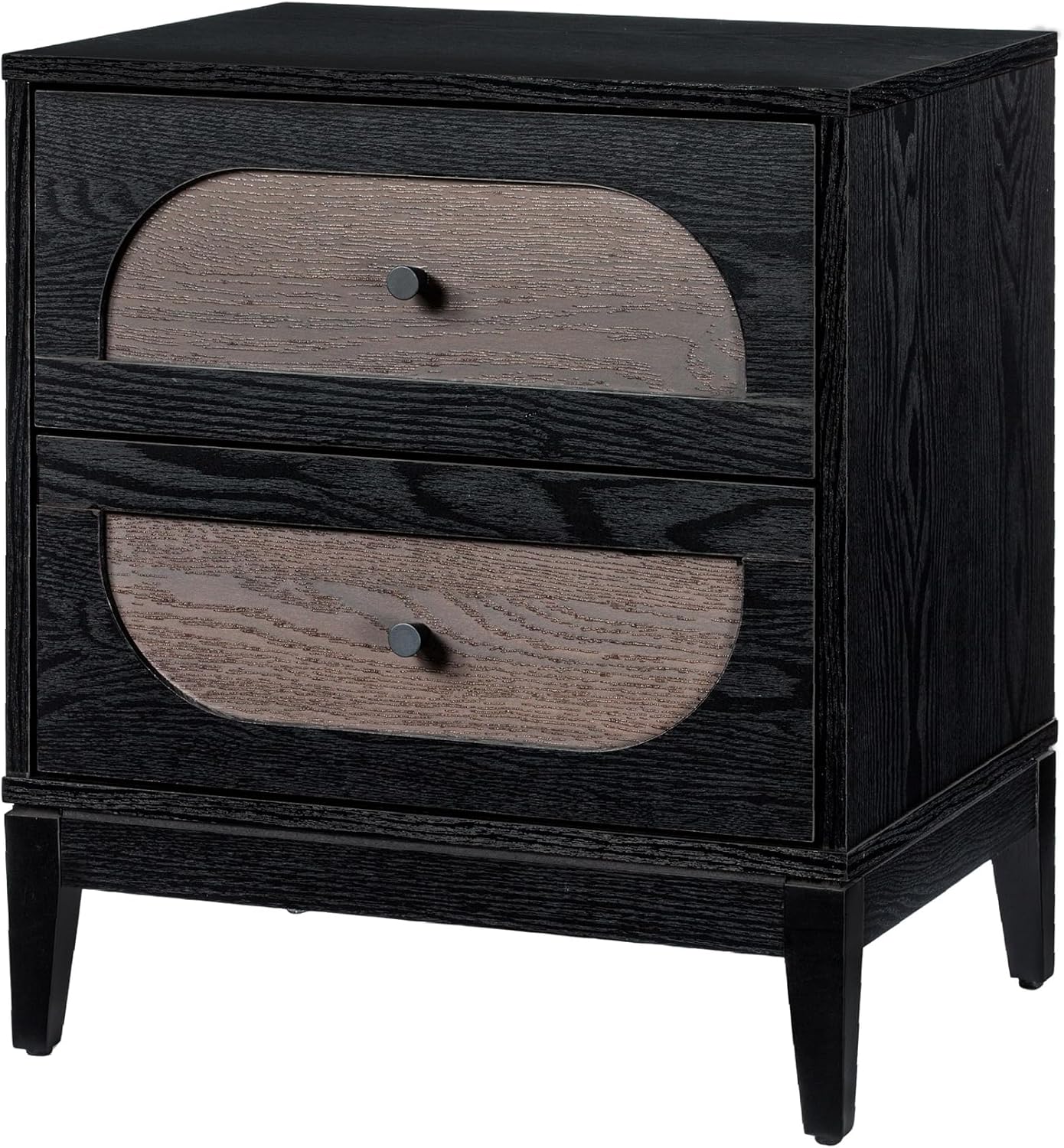 Sango Arch 2-Drawer Nightstand, Modern Black Wood Bedside Table with Two-Tone Finish, Storage Drawers, Sturdy Legs, Minimalist Stylish Furniture for Contemporary Homes