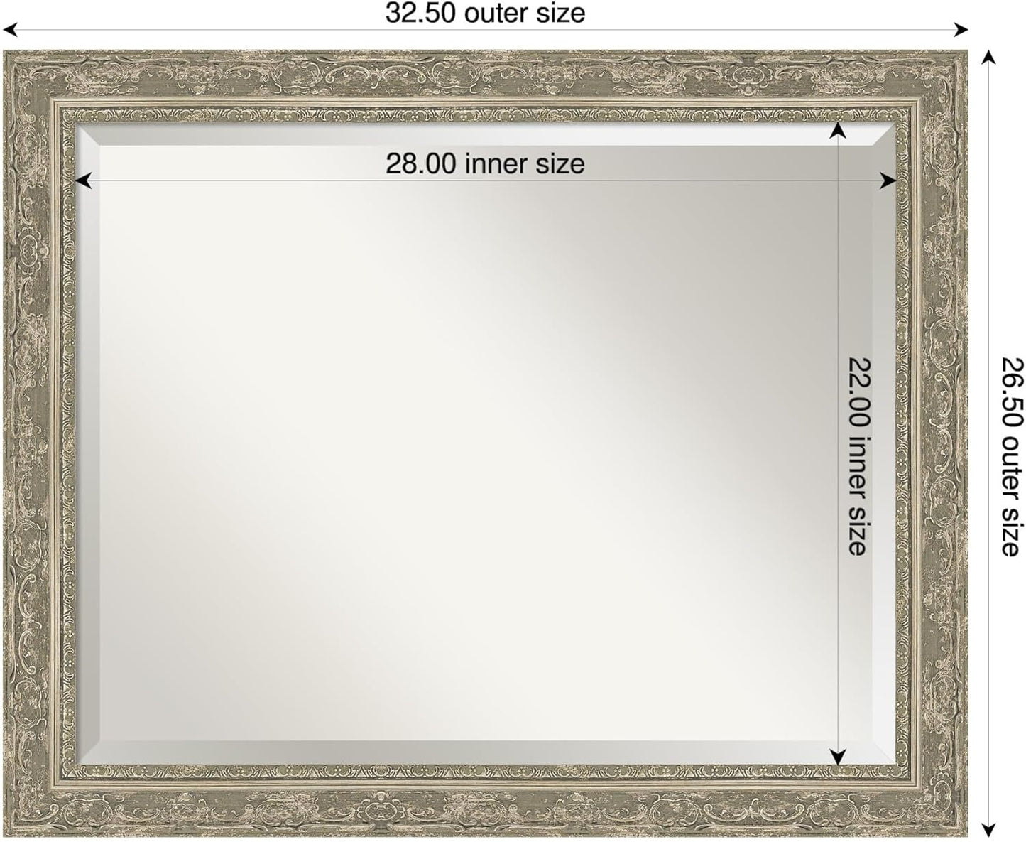 Amanti Art Bathroom Mirror for Over Sink, 27x33 Filigree Silver Rectangle Vanity Mirror, Large Traditional Frame, Hangs Horizonally and Vertically, Bathroom Wall Decor, Beveled Edge