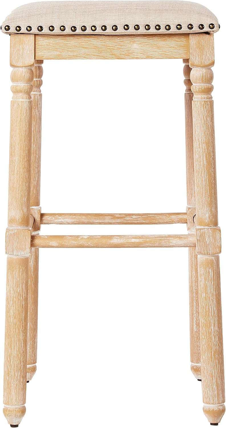 Roundhill Furniture Arnhem Wood Upholstered Swivel Bar Stools, Set of 2, Tan