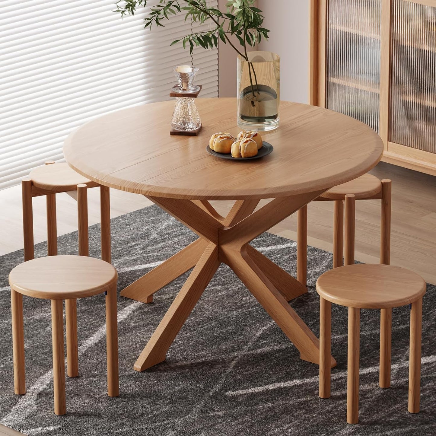 Stackable Stools Set of 4, Wooden Stool 18 Inch Stool Stackable Side Tables Nesting Table Sturdy and Durable, No Installation Required for End Table,Top Stackable Round Stools (Natural Mobile)