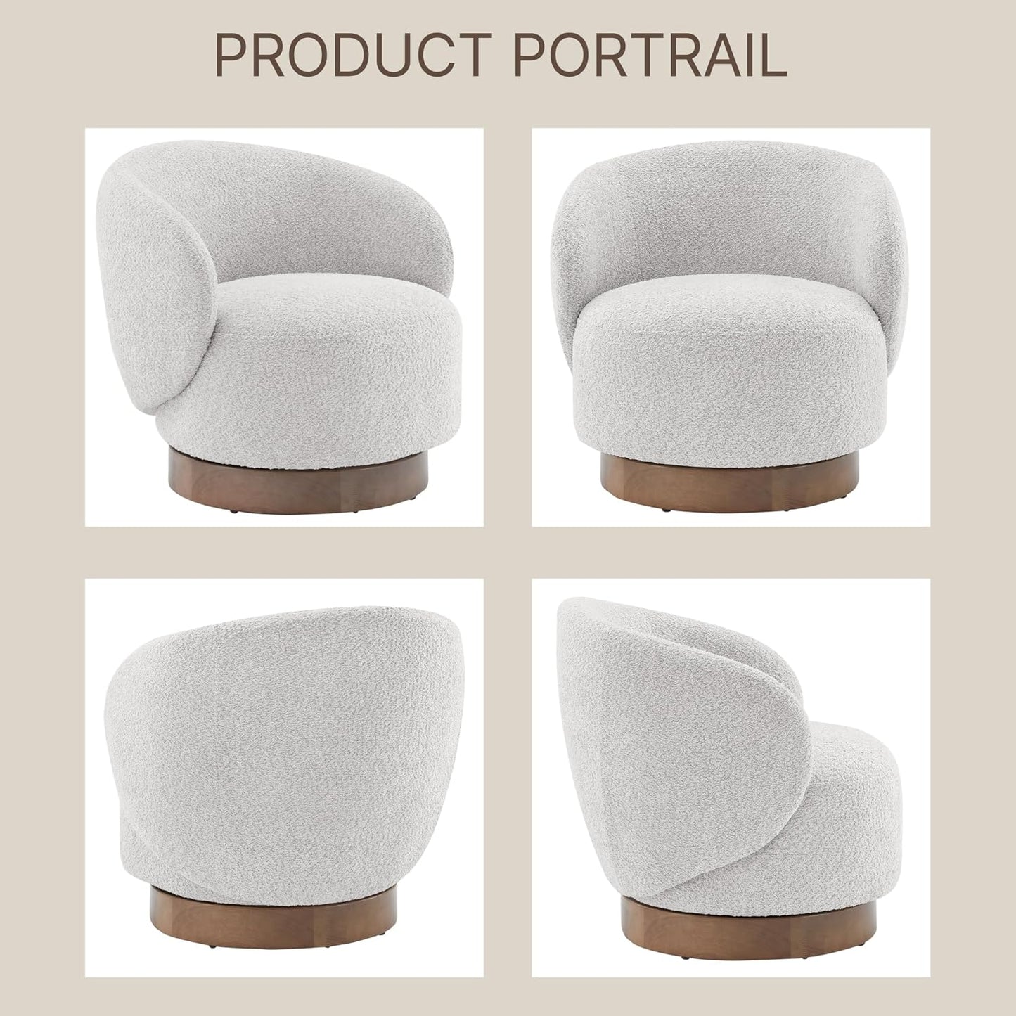 Swivel Accent Chair Round Barrel Armchair Upholstered Performance Fabric for Living Room Bedroom Waitingroom,2 Box,Light Grey