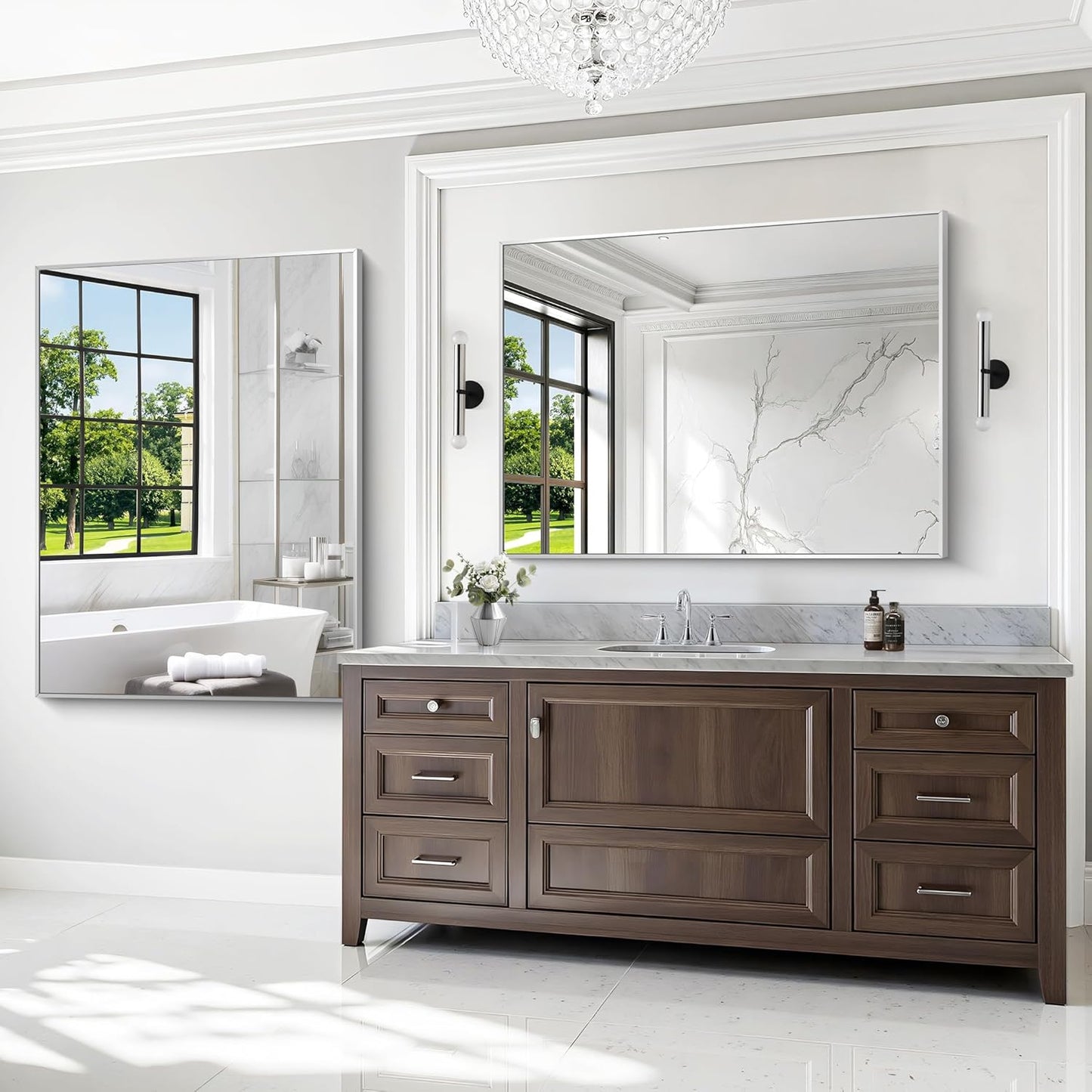 BONEWEI Silver Bathroom Mirror,36x48 inch Wall Mirror for Bathroom Wall Mounted,Large Rectangle Mirror for Bathroom Over Sink,Modern Metal Frame for Living Room,Bedroom Entryway,Horizontal/Vertical