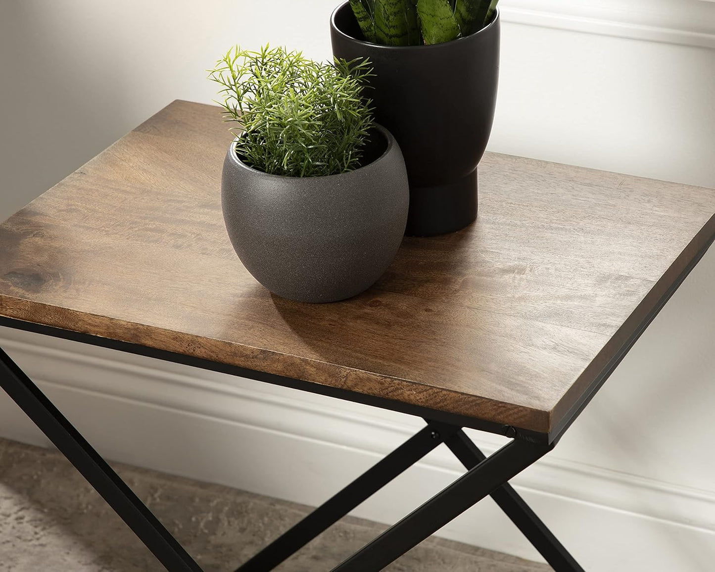 Kate and Laurel Laraway Modern Side Table, 20 x 14 x 20, Rustic Brown and Black, Metal Bedroom Nightstand Table with Solid Wood Tabletop and Foldable Frame