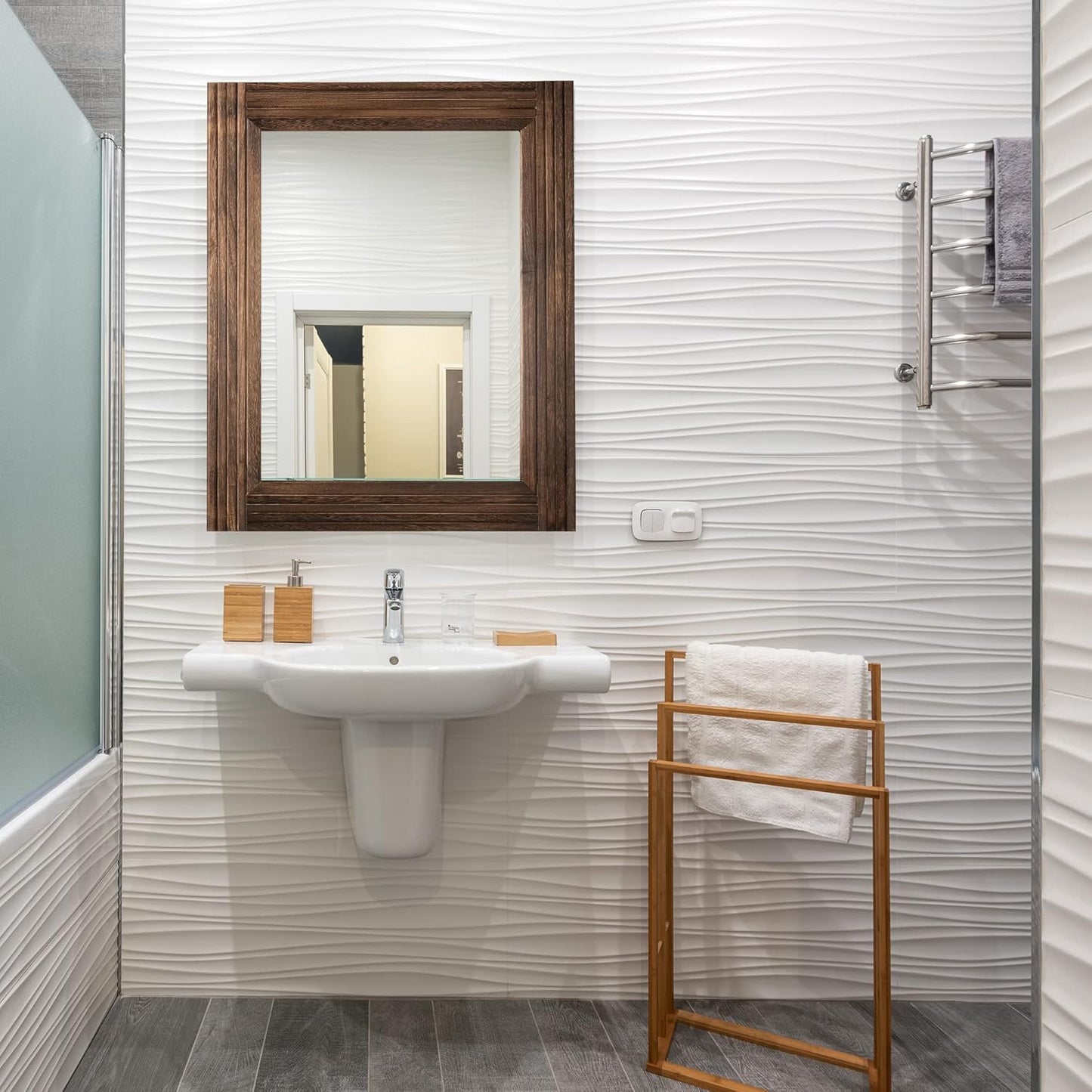 YOSHOOT Hand-Made Wooden Spliced Wall Mirror for Bathroom, Rustic Farmhouse Vanity Mirror, Décor Wall Art, Solid Wood Frame, Vertical or Horizontal Hanging