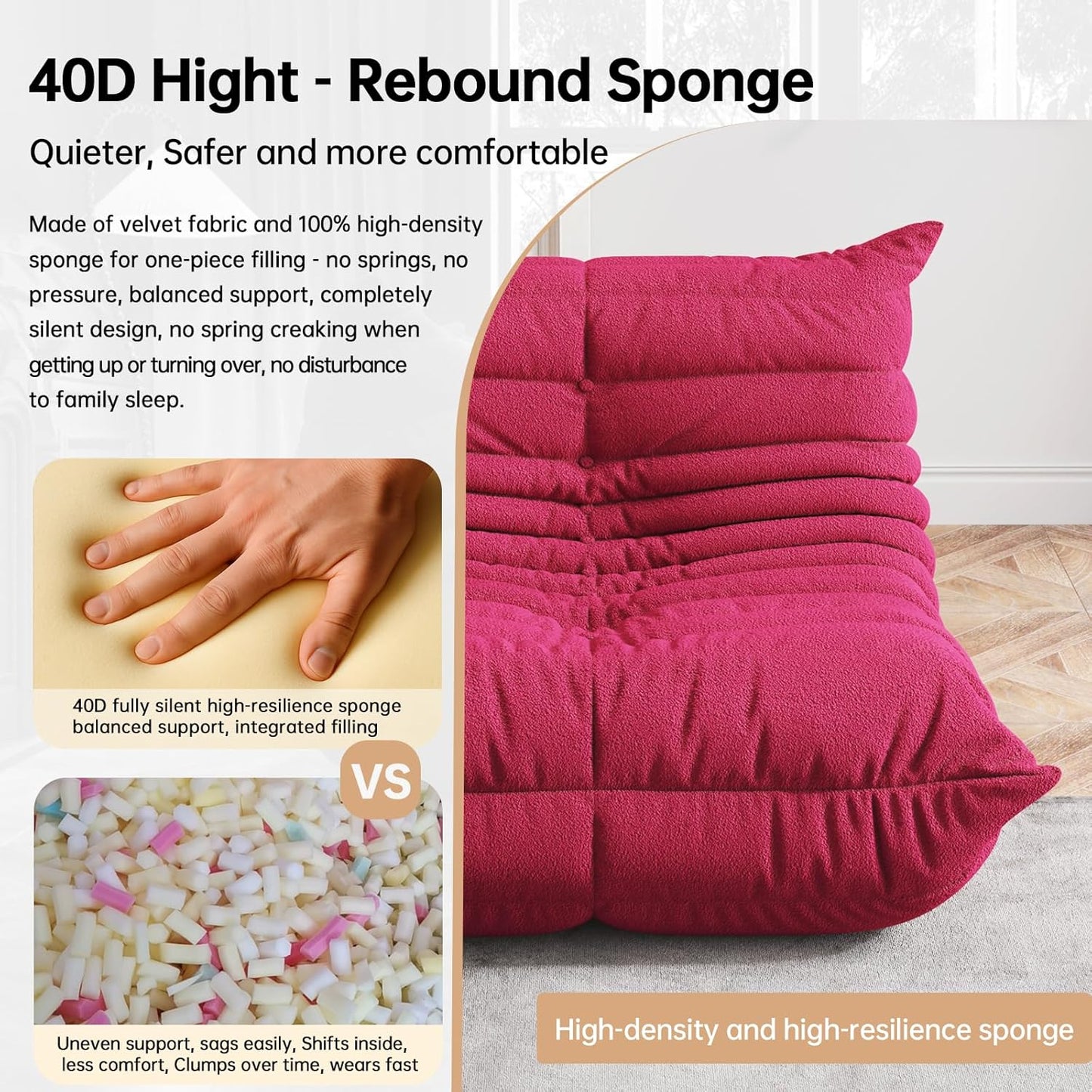 Bean Bag Chairs for Adults, BeanBag Reading Chair Memory Foam Couch, Floor Chair Soft Teddy Material, Comfy Reading Nook Chairs for Bedroom Living Room Office (Wine Red)