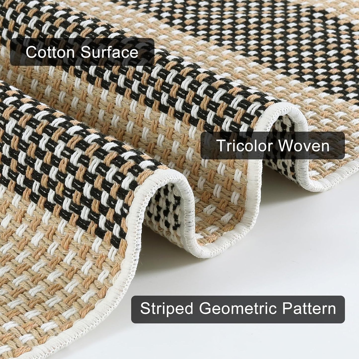 OJIA Tan Washable Outdoor Rug 3'x5', Fall Front Door Mat Outside Entrance Cotton Woven Halloween Doormat Indoor Outdoor Rugs Striped Entryway Rugs Small Outdoor Door Mats for Porch Patio Kitchen Entry