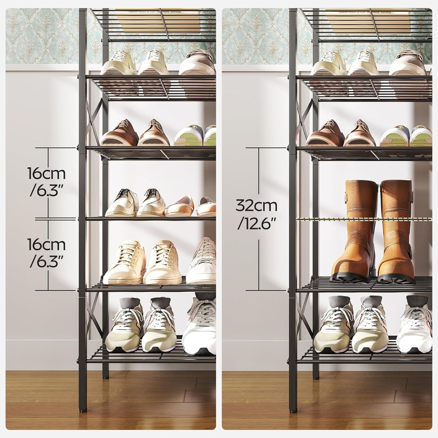 8 Tier Shoe Rack, Shoe Storage Organizer, Large Capacity Shoe Shelf Holds 32 Pairs of Shoes, Durable and Stable, for Entryway, Hallway, Closet, Dorm Room, Rustic Brown SS08BR