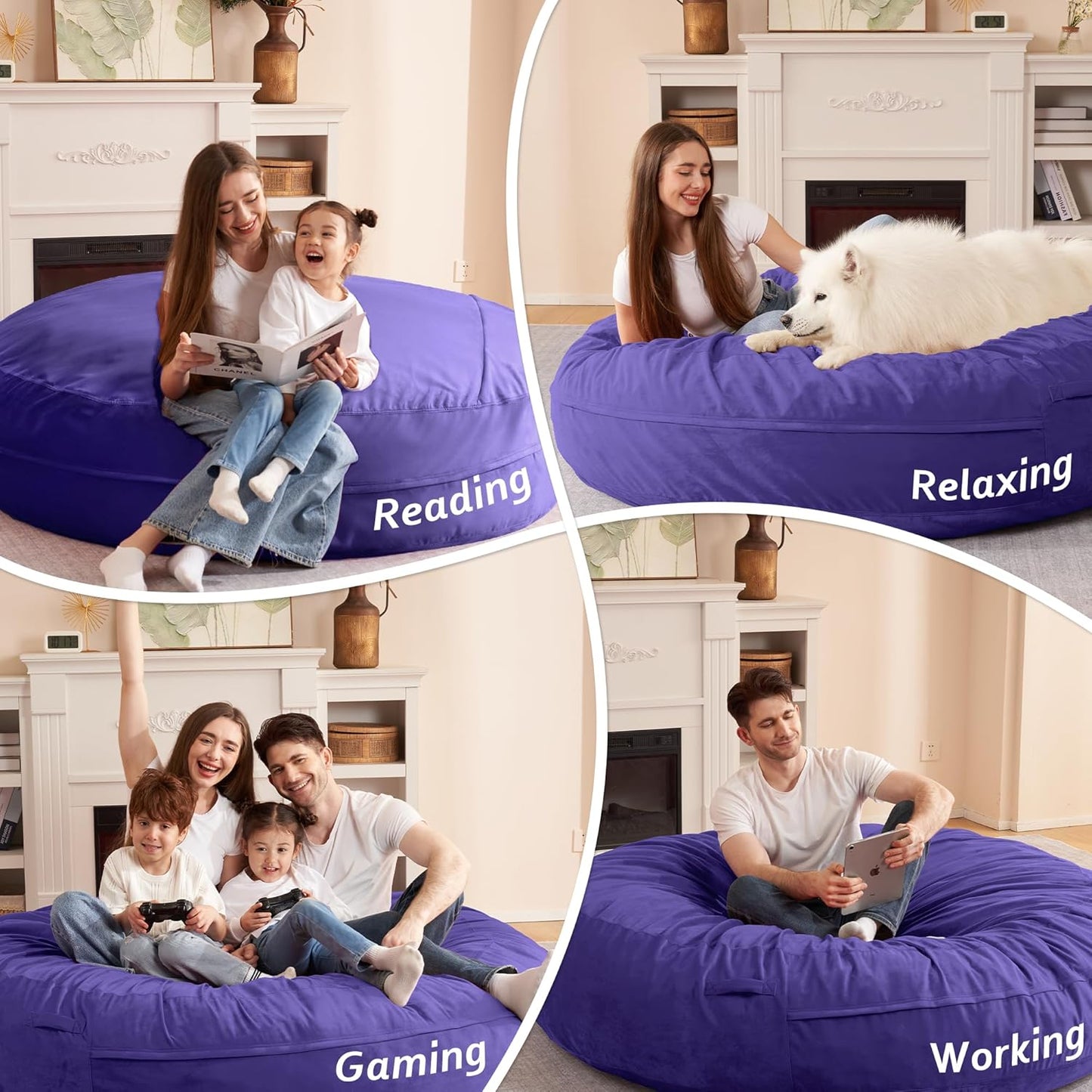 HABUTWAY XX-Large Bean Bag Chair: Giant 7' Memory Foam Furniture Bean Bag Chairs for Adults with Microfiber Cover 7Ft (Purple)