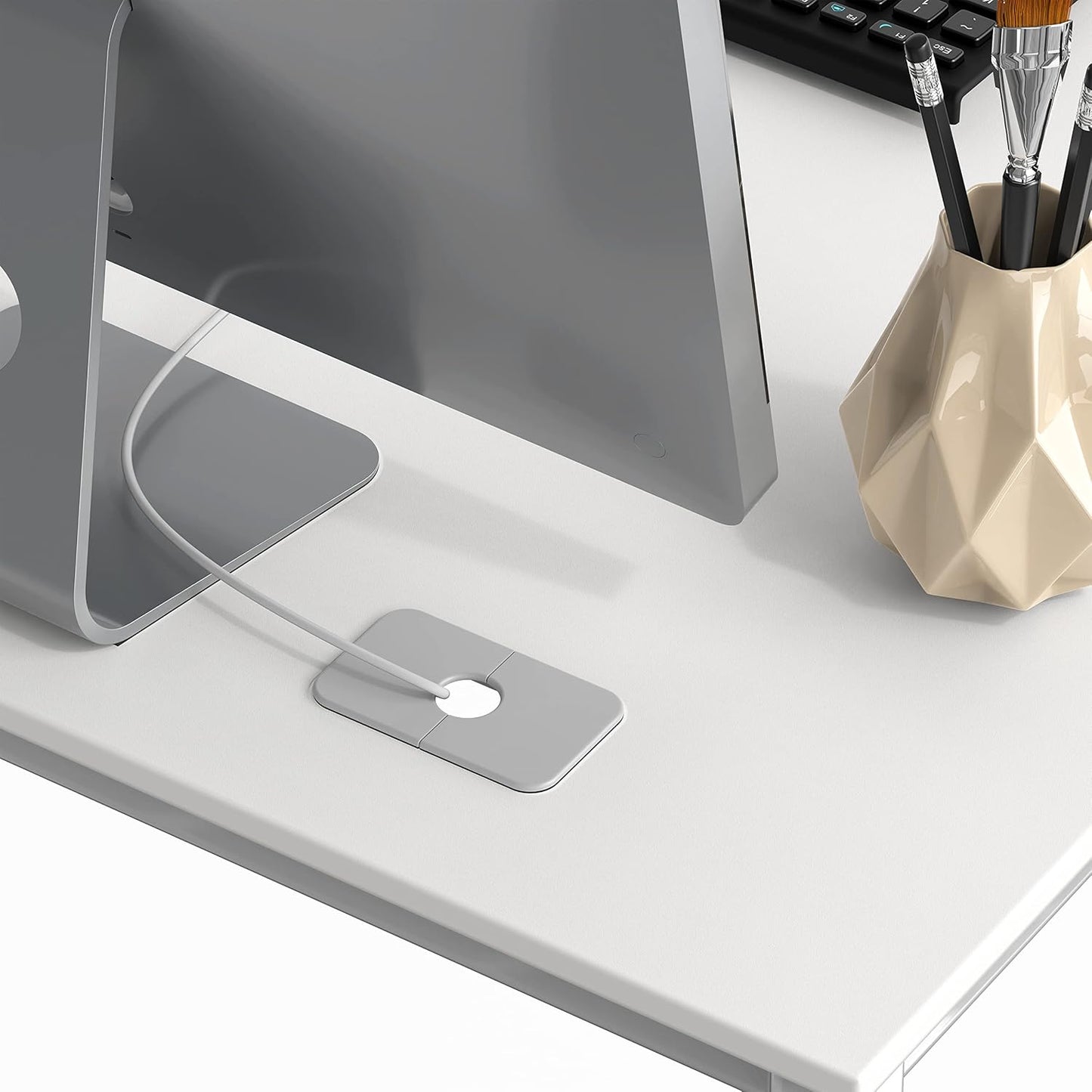 SHW Mission 55 x 60 Inches L-Shape Home Office Computer Desk, White