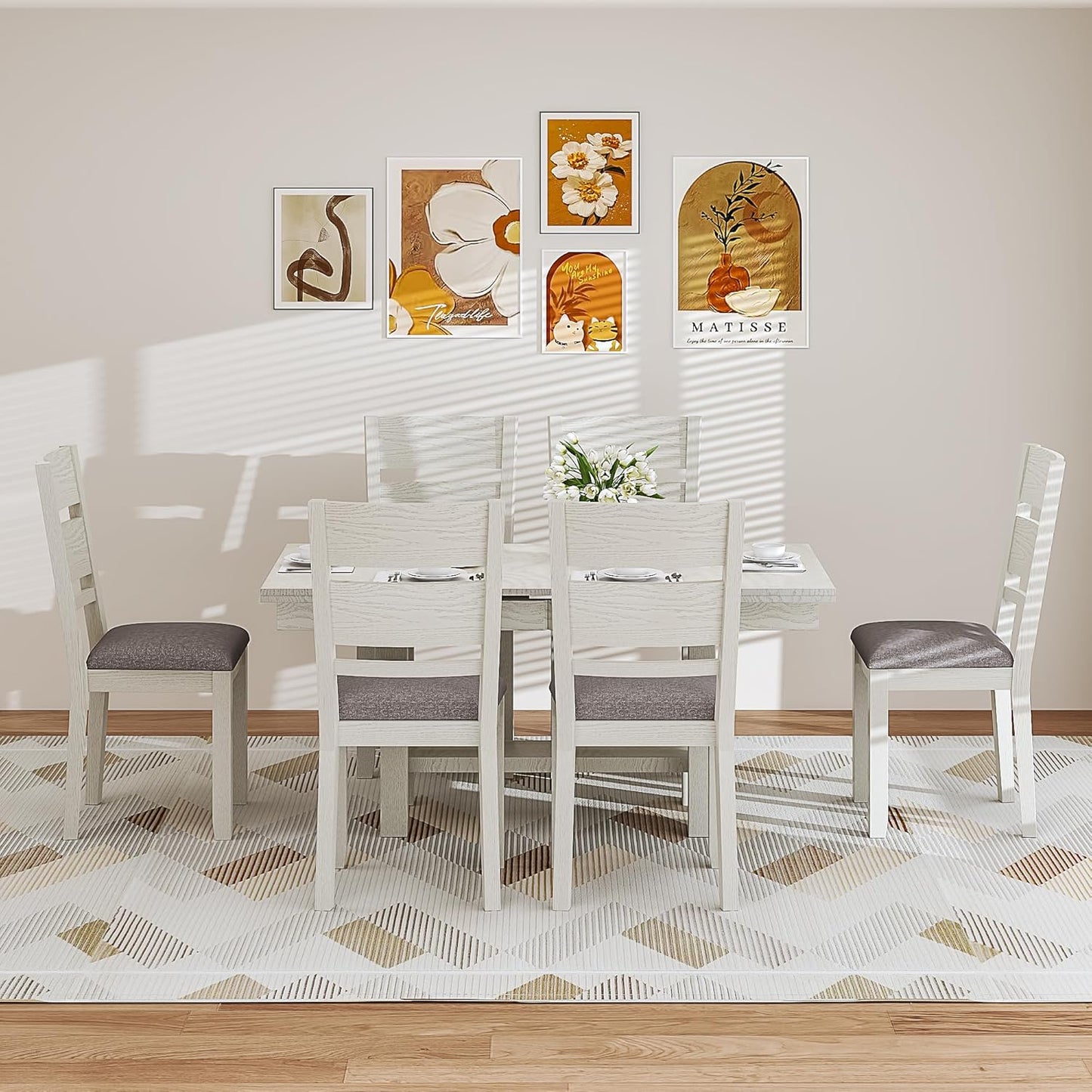 Dining Chairs Set of 4, Solid Wood Farmhouse Chairs with High Back and Upholstered Seat, Easy Assembly for Indoor Home, Dinner, Kitchen, Grey