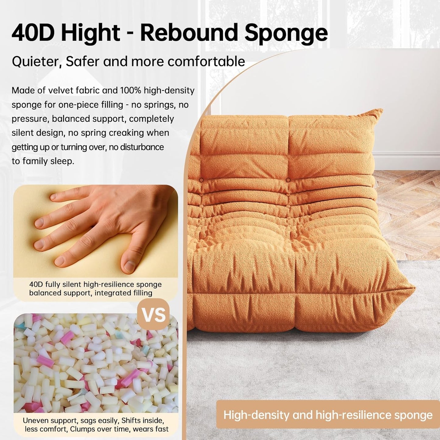 Bean Bag Chairs for Adults, Memory Foam Couch Loveseat Sofa Chair, Soft Teddy Material Cozy Comfy Reading Nook Chairs, Floor Chair for Living Room Bedroom Office