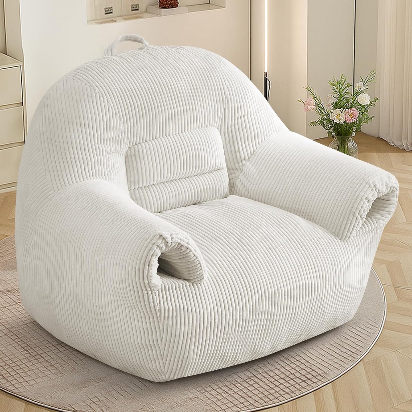 DAICO Bean Bag Chairs for Adults Oversized BeanBag Chair with Armrests Bean Bag Sofa Comfy Accent Chair Corduroy Lazy Floor Single Sofas with Foam for Bedroom Living Room Reading Gaming Beige