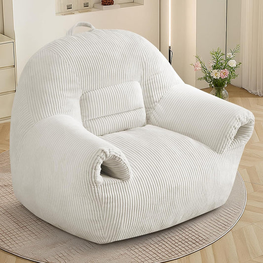 DAICO Bean Bag Chairs for Adults Oversized BeanBag Chair with Armrests Bean Bag Sofa Comfy Accent Chair Corduroy Lazy Floor Single Sofas with Foam for Bedroom Living Room Reading Gaming Beige
