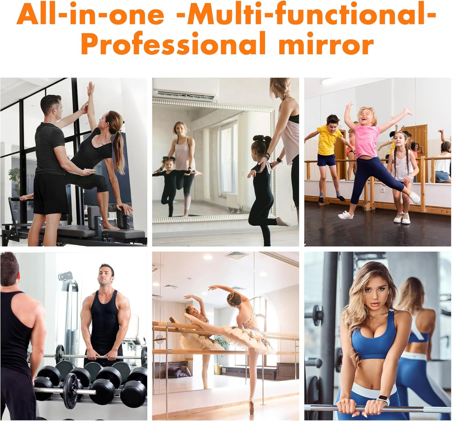 Hasipu Home Gym Mirror 55" L x 21" W - 2PCS Large Full Body Mirror for Yoga, Wall-Mounted Mirrors for Fitness, Garage, Dance Studio, 0.16in Tempered Glass Frameless