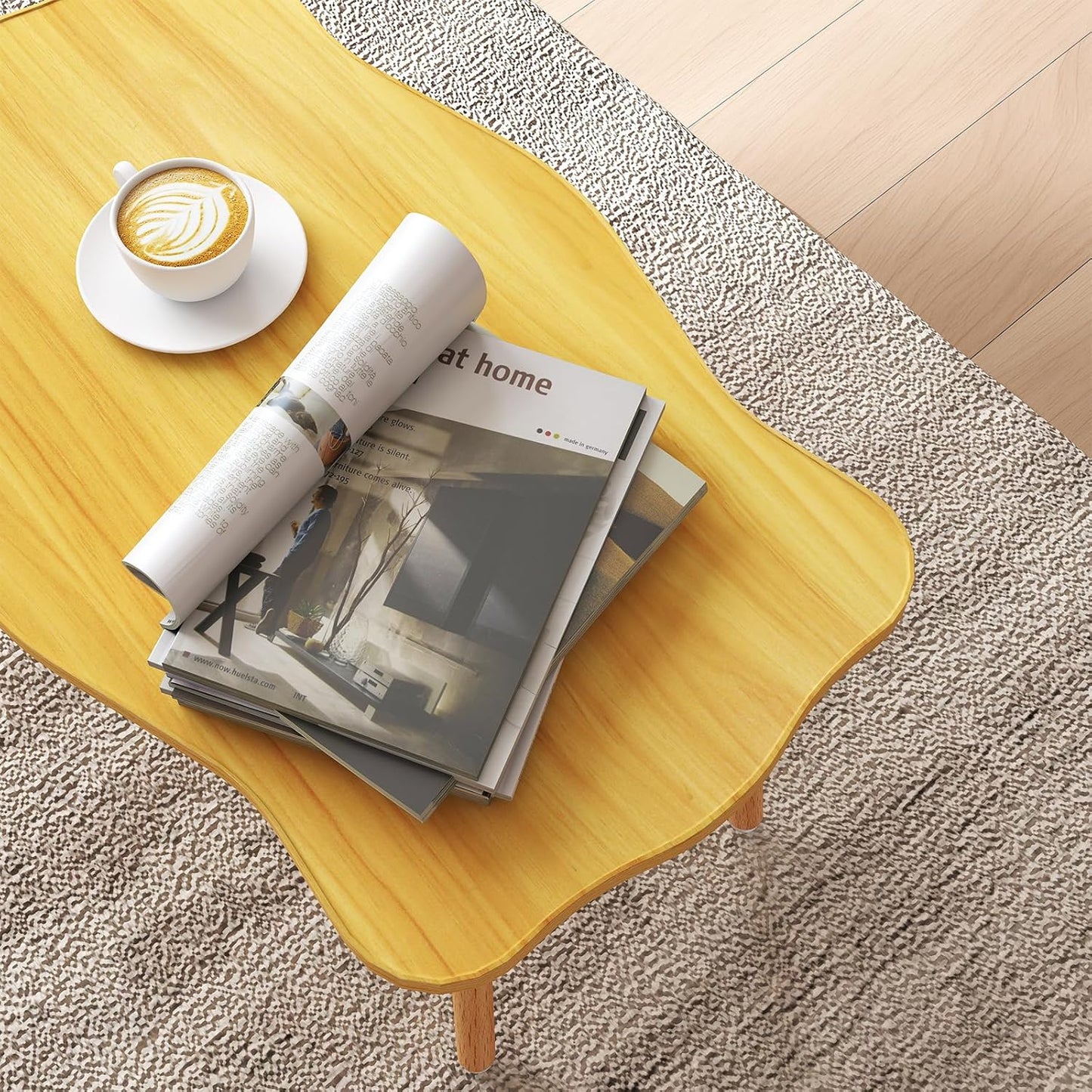 Cookie Coffee Table Low Table with 4 Solid Wood Sturdy Legs, Floor Table Desk for Sitting on The Floor, Storage and Living Room Furniture (Natural)