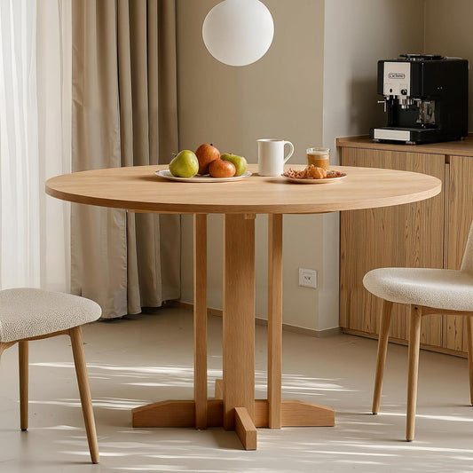 Acanva 47" Small Round Dining Table for 4 Person, MDF Top and Sturdy Wood Base Structure, Modern Design for Kitchen, Compact Space & Apartment, Natural Oak