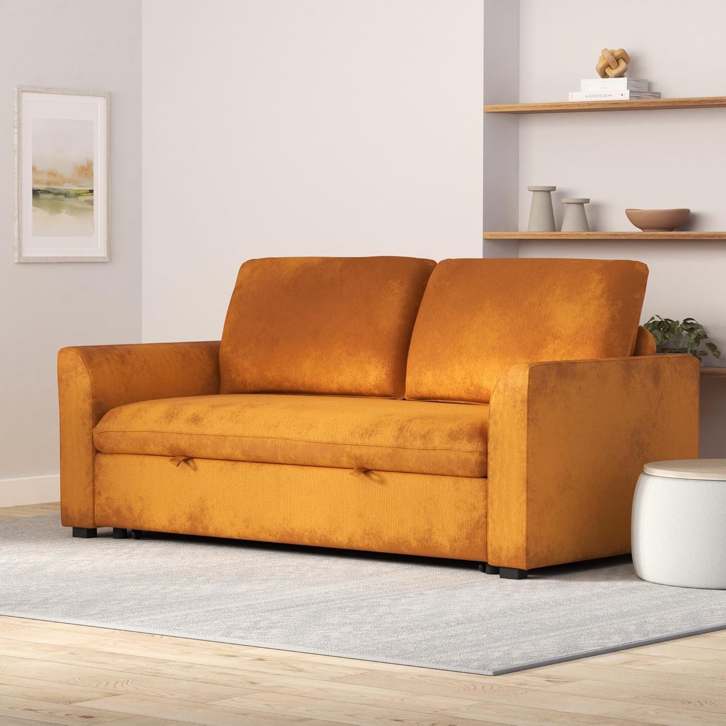 Queen Size Convertible Loveseat Sofabed 3 in 1 Convertible Sleeper Sofa Bed with Pull Out Couch Bed and Reclining Backrest, Oversized Corduroy Upholstered Sofa&Couch for Living Room Home Apartment RV