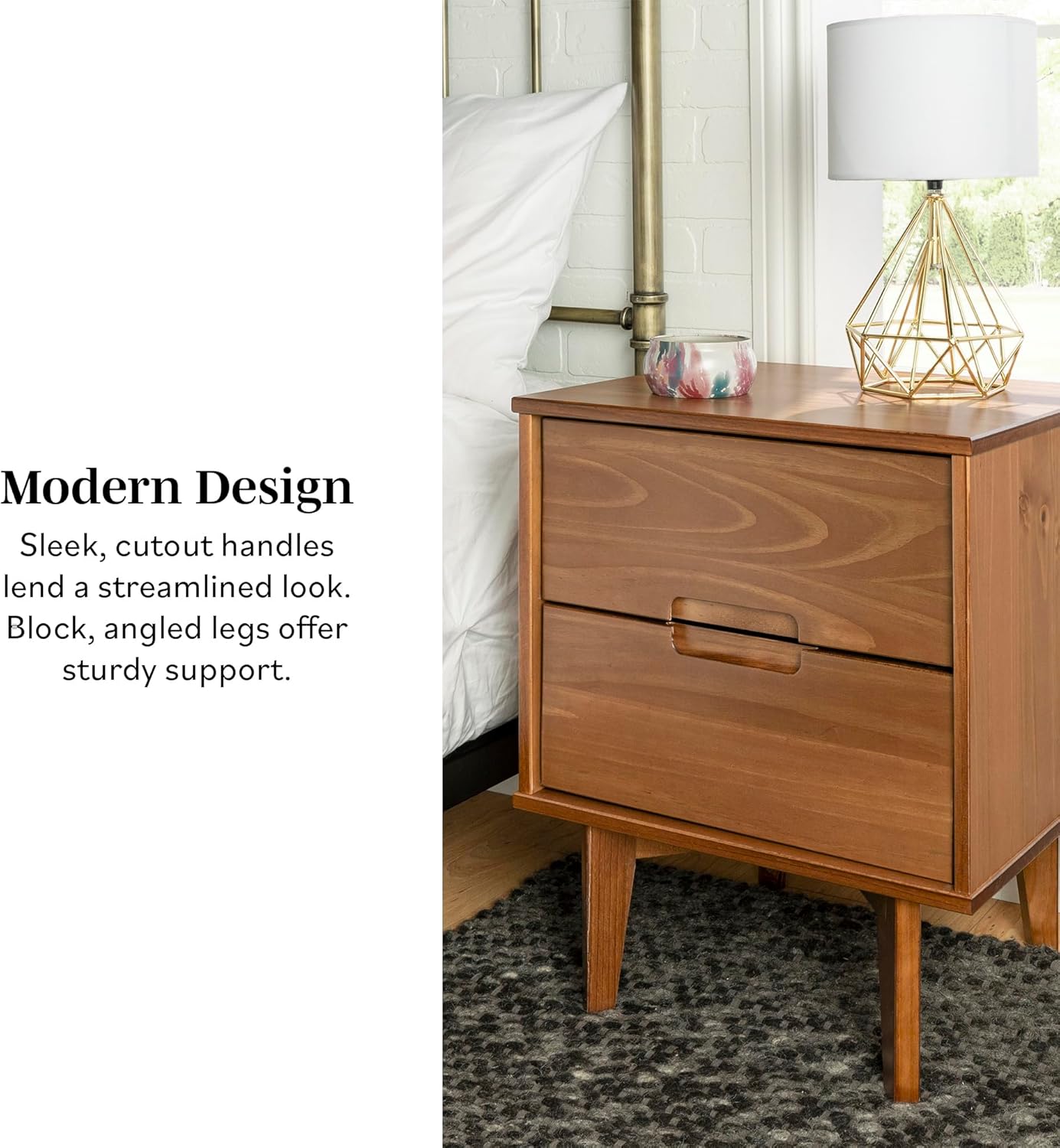 Brynn Modern Solid Wood Groove Handle Nightstand 24 Inch Natural Pine