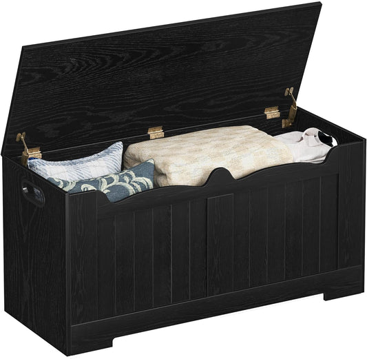 39.4" Storage Chest, Storage Bench Trunk with 2 Safety Hinges,Wooden Box, Lift-Top Chest Organizer, Shoe Bench for Entryway, Bedroom, Living Room, Black SB01004X