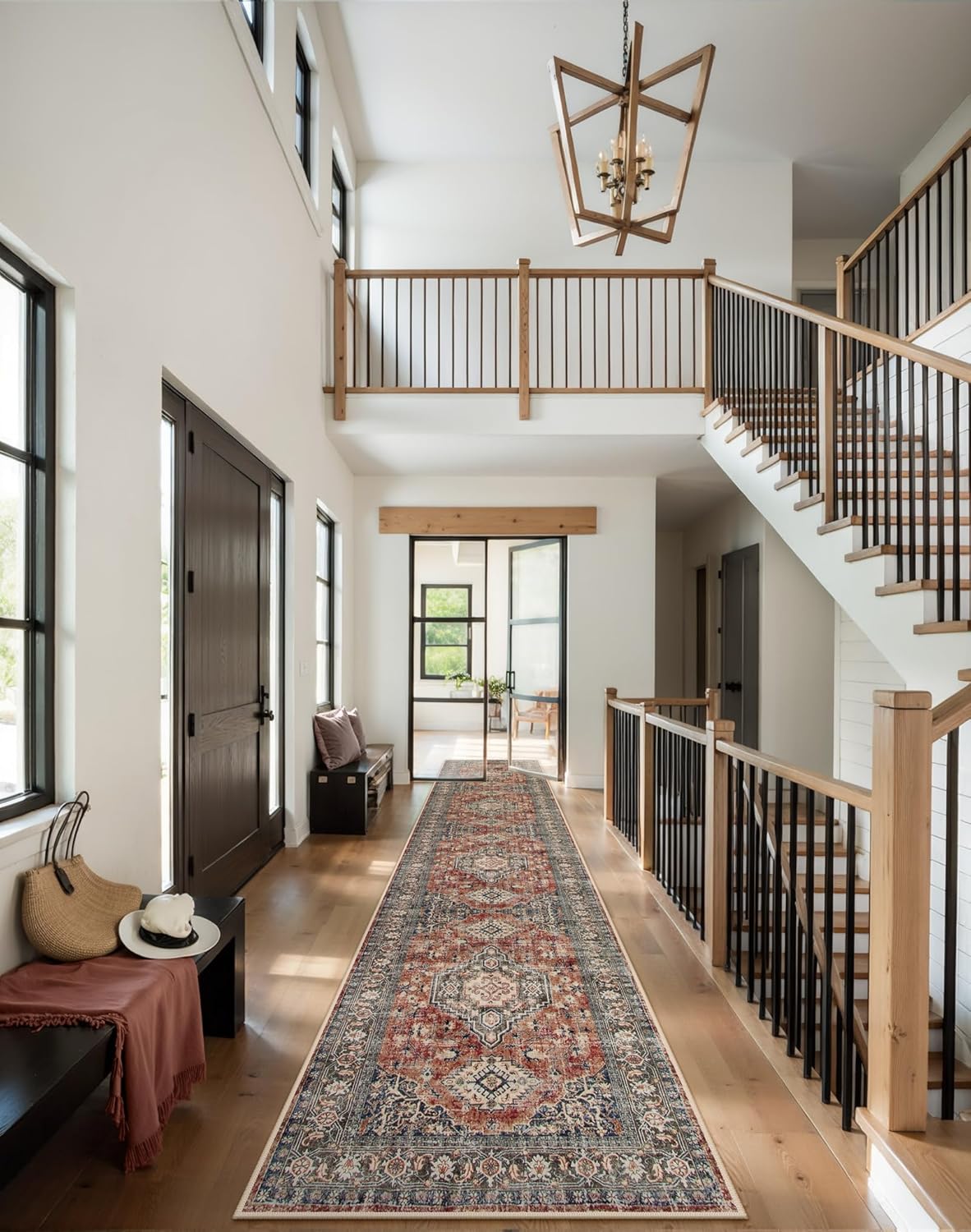 Lahome Oriental Hallway Runner Rug, 2.5x12 Washable Runners for Hallways Kitchen, Soft Distressed Non Shedding Long Carpet for Entryway ‎Laundry Room, Brick Red