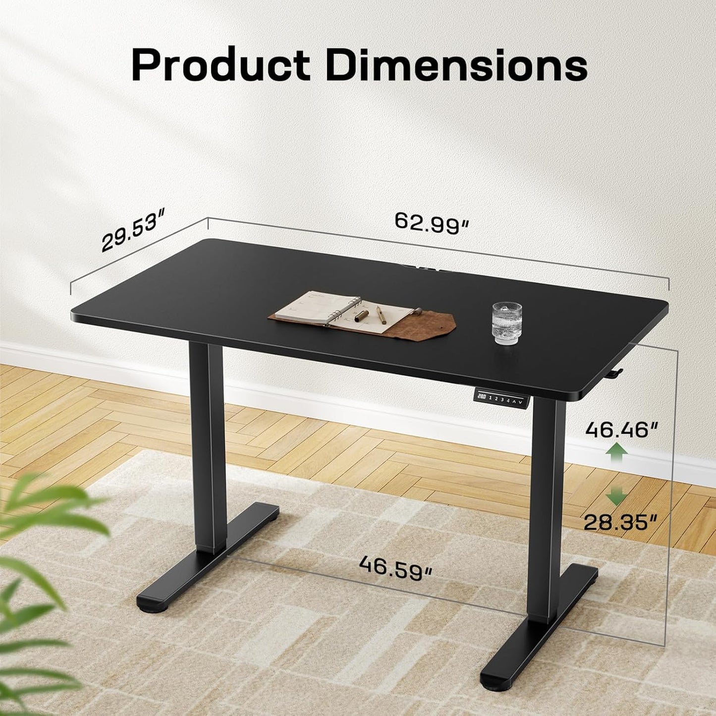 Marsail Electric Standing Desk with One-Piece Desktop,63 x 30 inch Height Adjustable Office Gaming Computer Desk with Deeper Tabletop,Home Office Stand up Desk with 4 Memory Presets, table for Bedroom