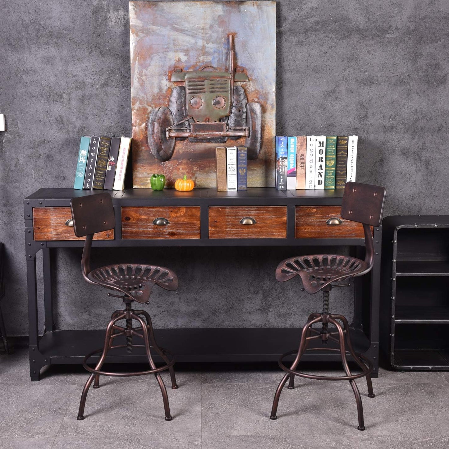 Diwhy Industrial Design Metal Adjustable Height Backrest Chair Vintage Tractor Saddle Bar Stool (Copper)