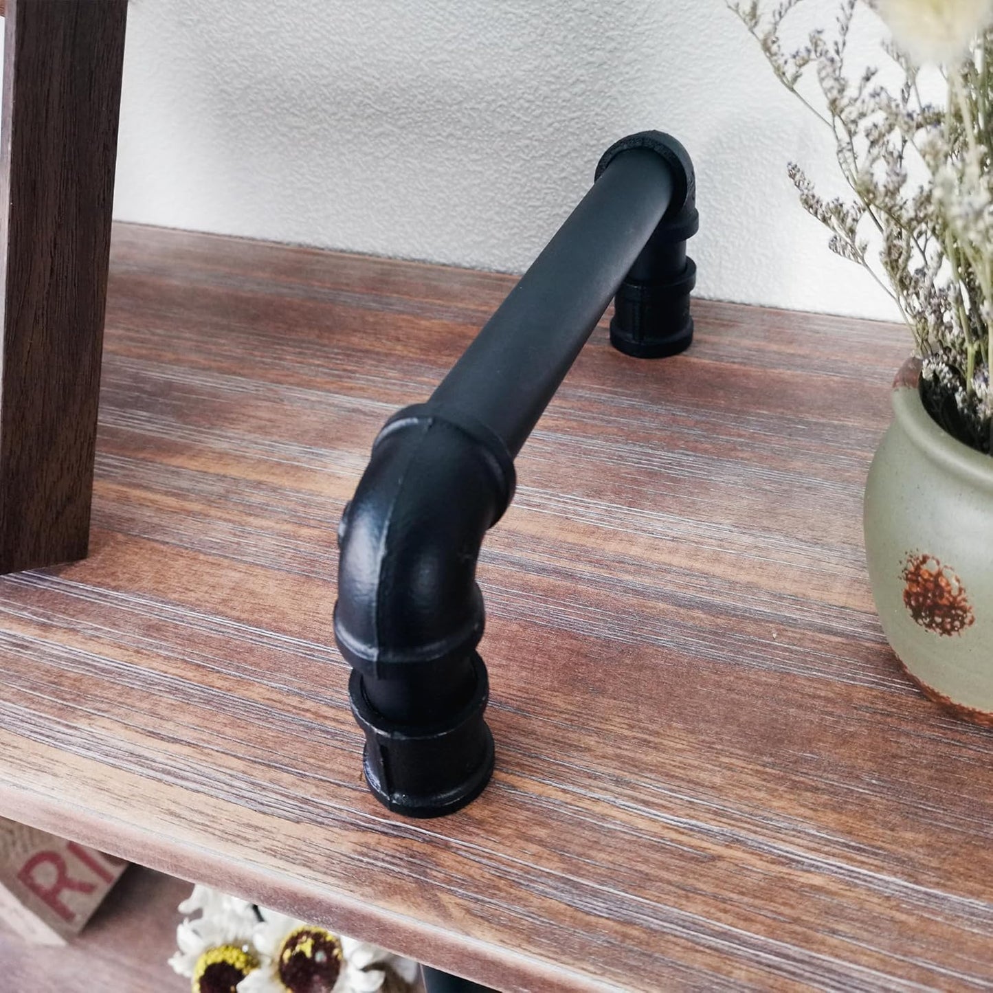 3 Tier Industrial Long Bookshelf, Entryway Industrial Metal Bookcase (Weathered Brown, 60" L x 11.8" W x 39" H)