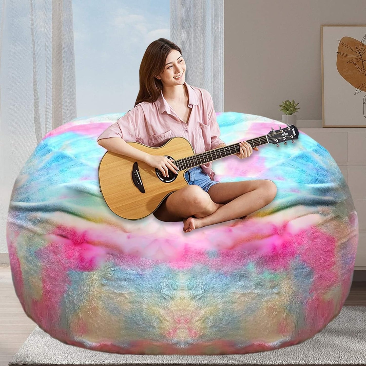 BCU 7FT Big Bean Bag for Adults Kids Without Filling Oversized Bean Bag Chair Cover for Stuffed Animal Storage, Multicolored