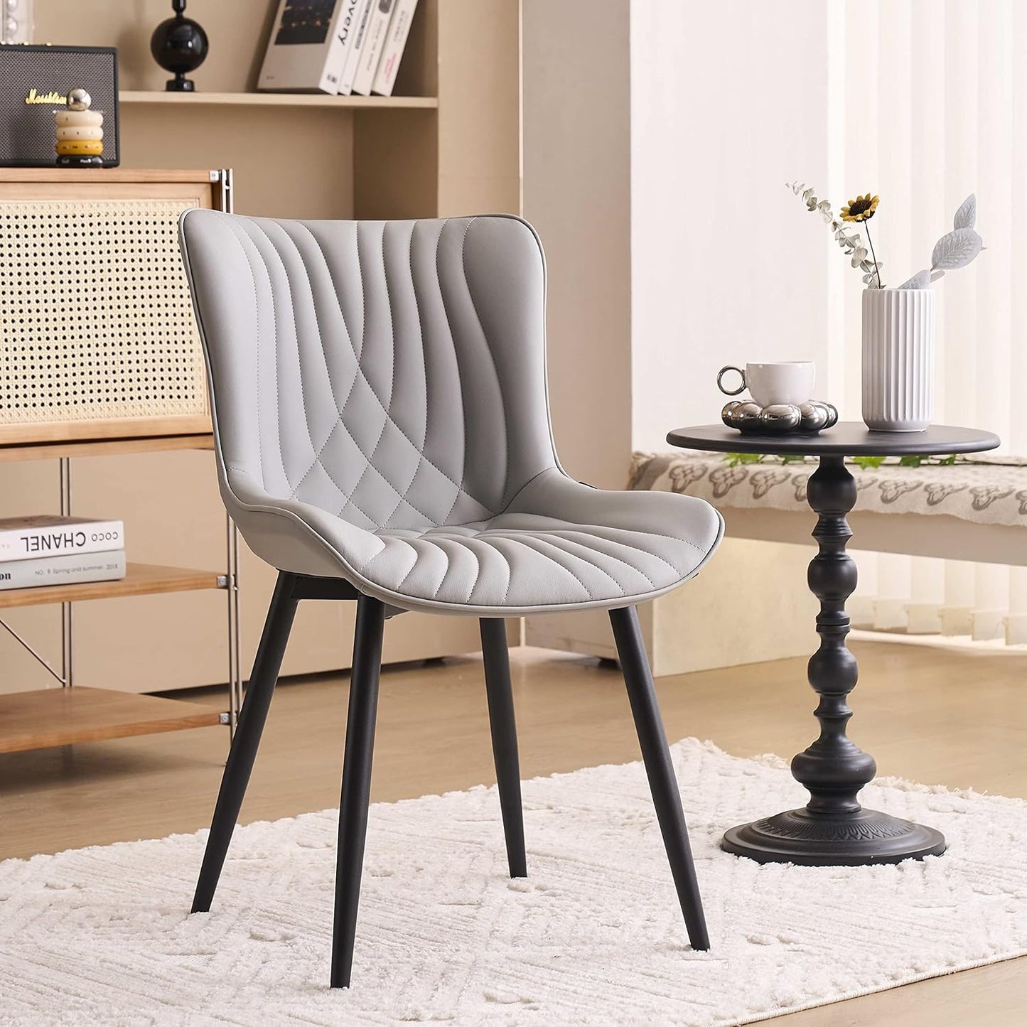 YOUTASTE Grey Dining Chairs Set of 2 Faux Leather Upholstered Kitchen Dining Room Chairs Mid Century Modern Metal Legs Chairs High Back for Kitchen Restaurant Living Room Bedrooms