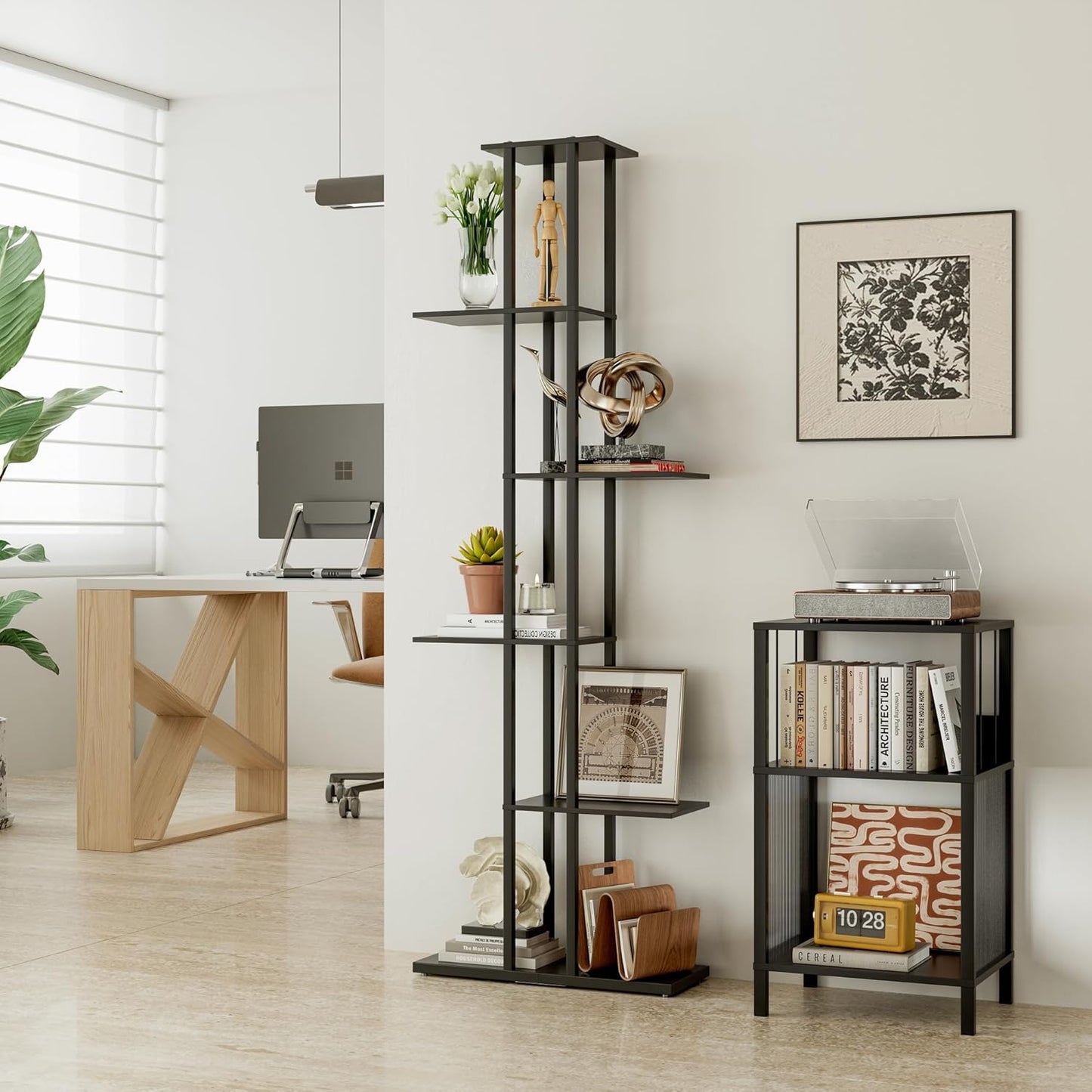 Bookshelf，Small Bookcase for Small Space，6-Tier Bookshelf for Living Room, Home Office, Study，9.45 x 20.8 x 62.2 Inches,Black