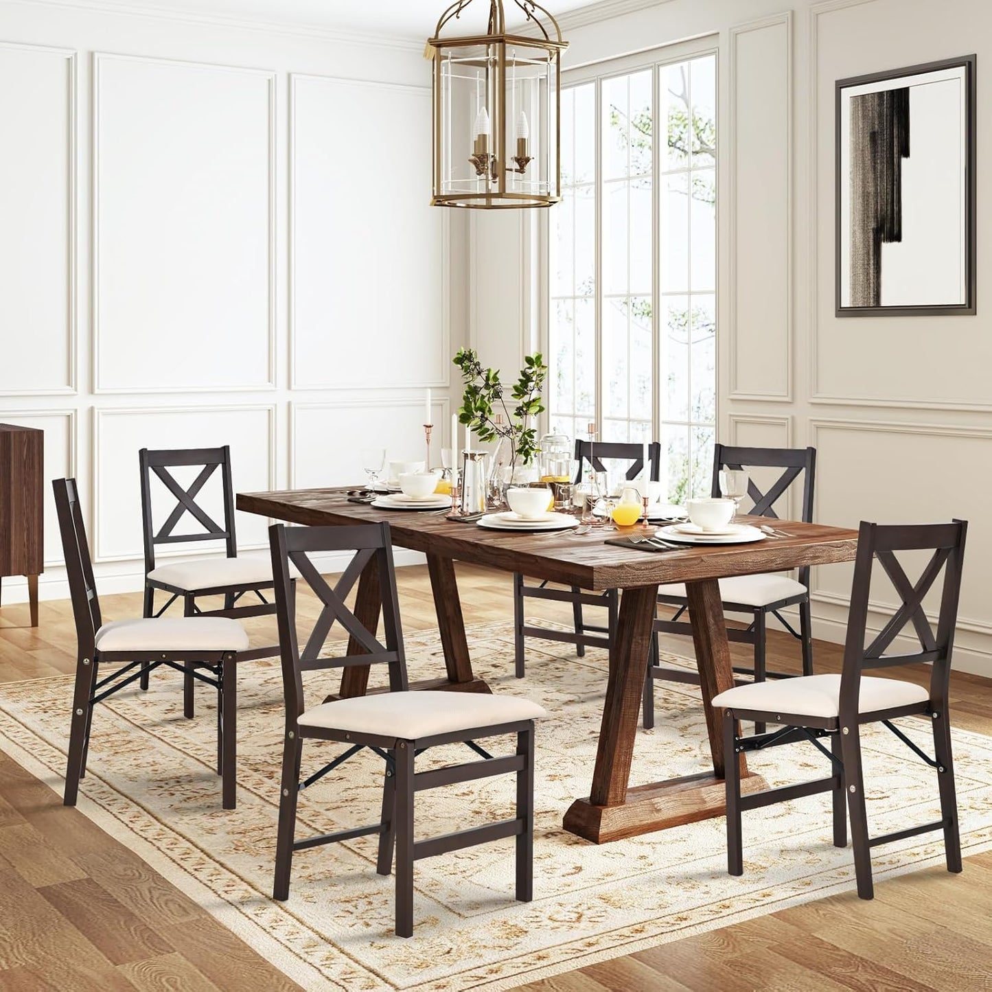 COLAMY Folding Dining Chairs Set of 4, Foldable Chairs with Padded Seats, Wood Folding Dining Room Chairs for Dinner, Kitchen, Party, Camping, Beige