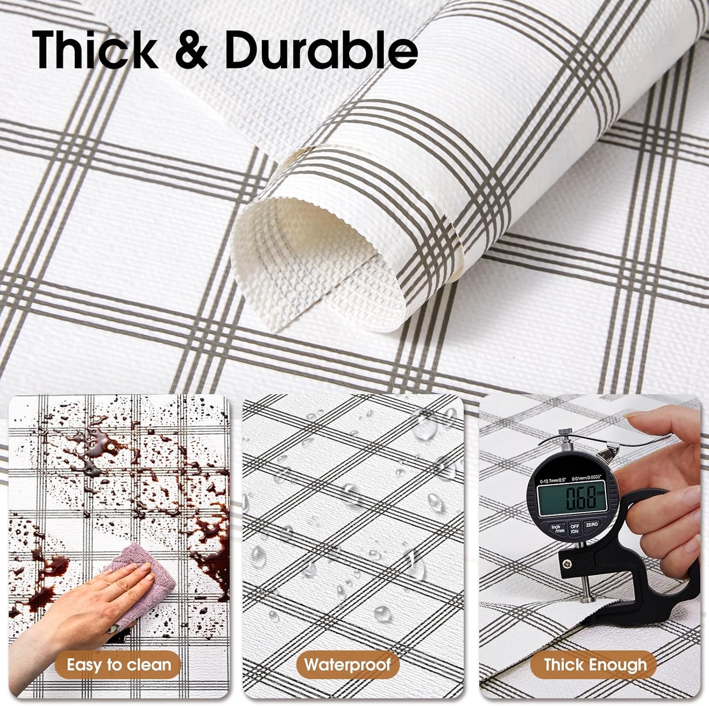 Beautysaid Shelf and Drawer Liner for Kitchen Cabinet, Non Adhesive Non Slip Shelf Paper Waterproof Washable Thickened for Dresser Pantry Shelve Bathroom Protector Liner(Plaid,18 in x 30 FT)