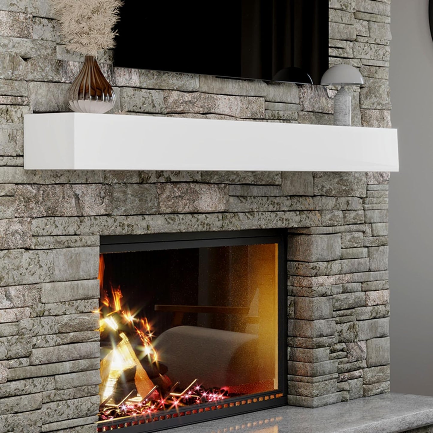 72" Floating Mantel Shelf - Modern White Fireplace Mantel with Matte Lacquer Finish for Living Room Elegance (72", White)
