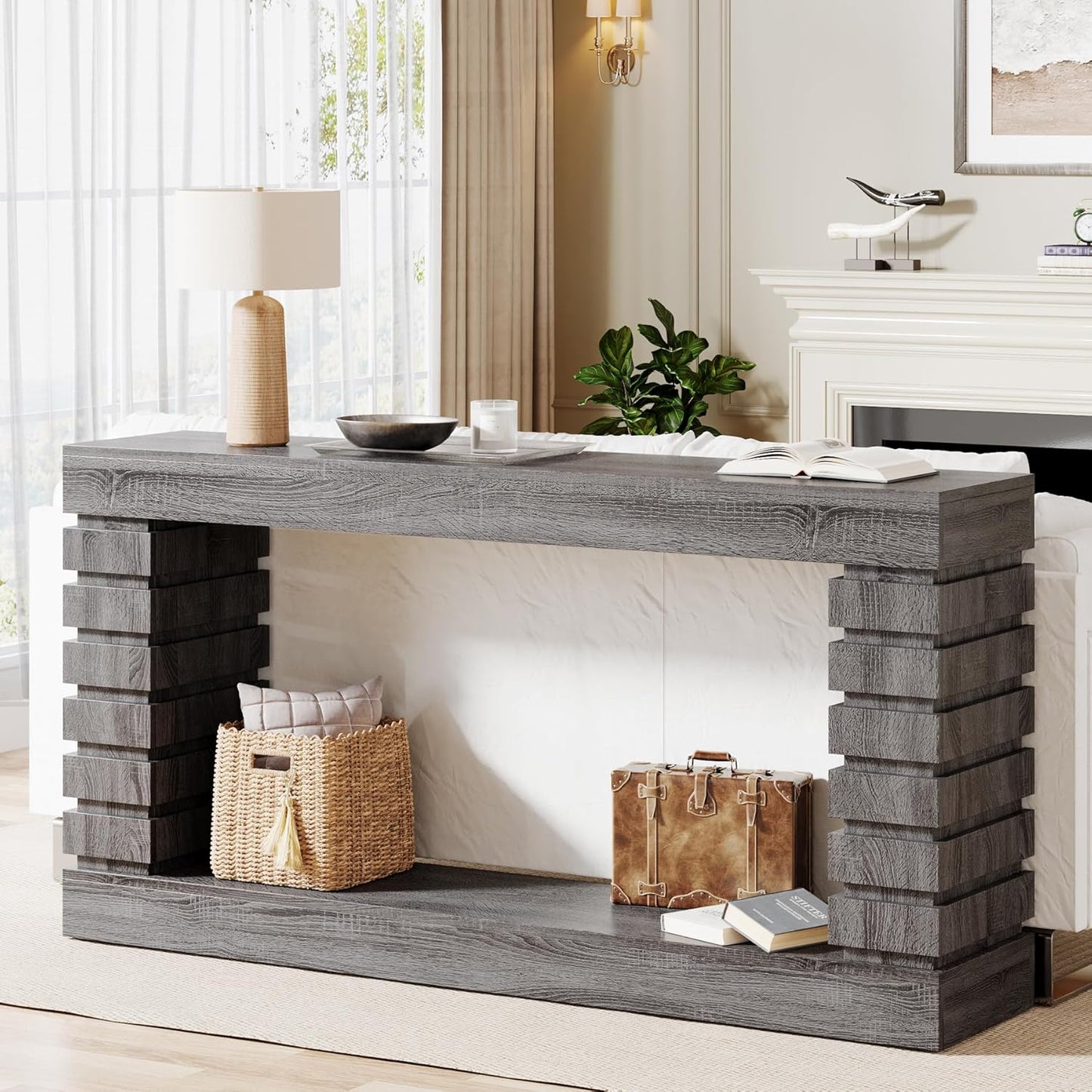 Tribesigns 70.8-Inch Long Console Table, Wood Entryway Table with Storage, Narrow Sofa Table for Living Room Entryway Hallway (Gray)