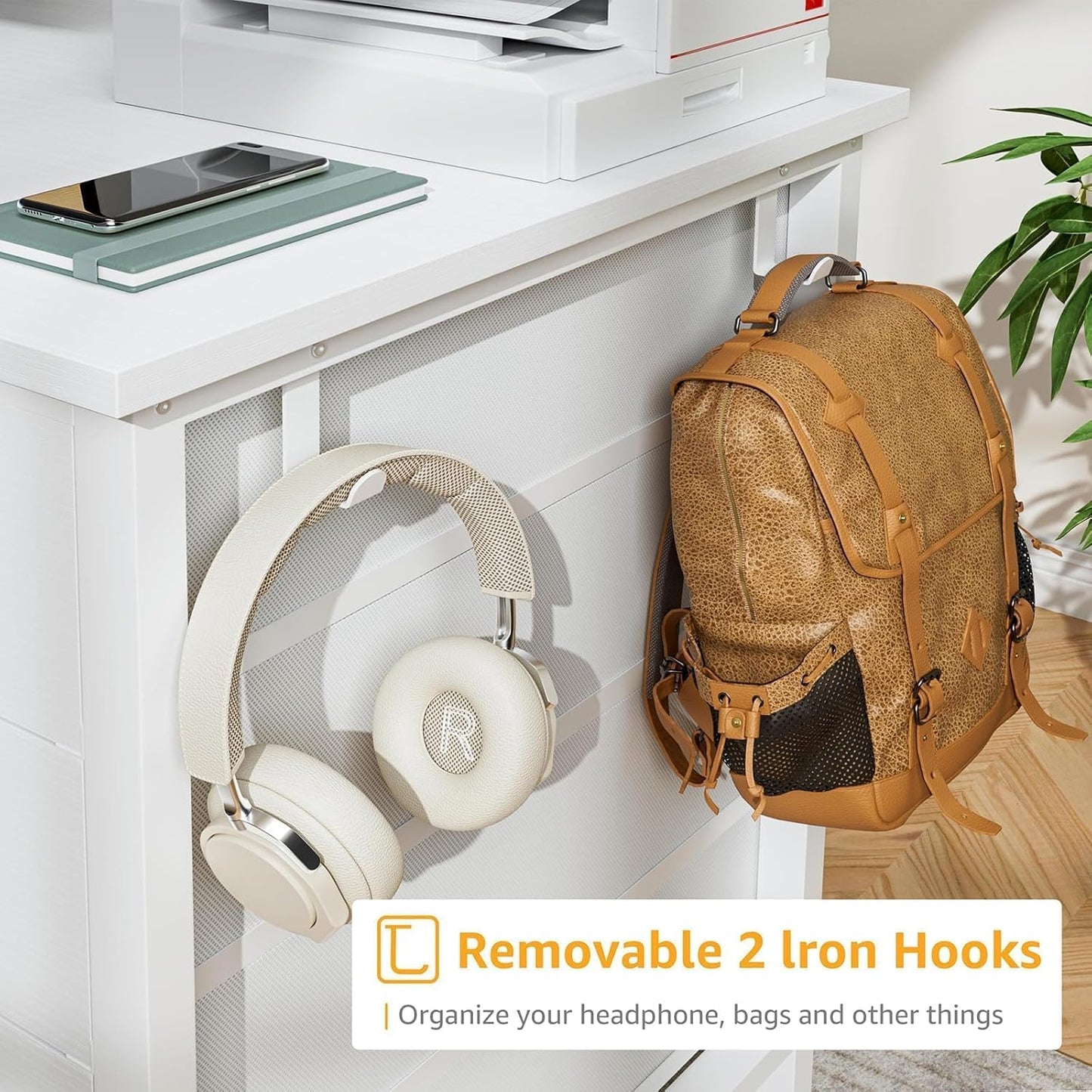 White Computer Desk with Drawers on Both Sides for Home Office, 55 inch Girls Teens Desks with Storage Writing Study Table for Bedroom, Makeup Vanity Desks Without Mirror,8 Fabric Drawer