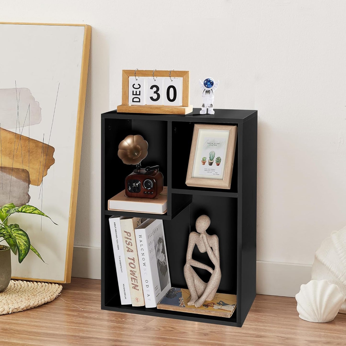 VECELO Small Bookshelf, 3 Cube Shelf, Fits Tallest Hardcovers, Horizontal Available, Short Bookcase for Small Spaces, Matte Black