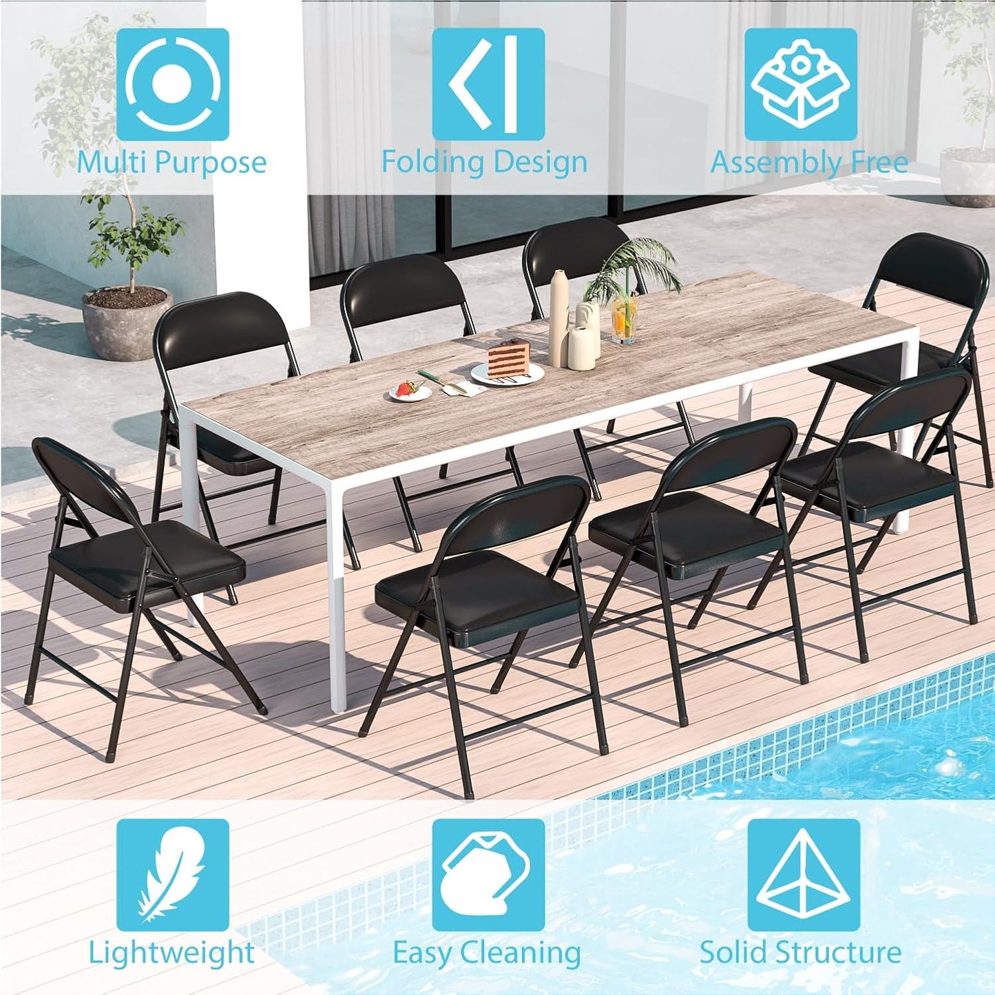 4 Pack Folding Chairs with Padded Cushion & Back, Padded Folding Chairs for Home, Office, Indoor, Outdoor Events (Black, 4 Pack)