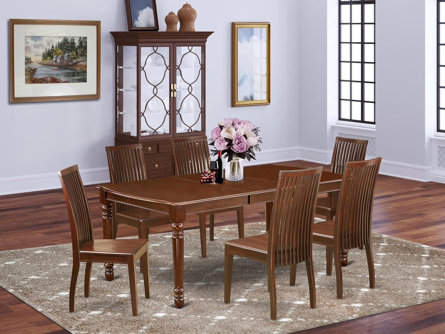 East West Furniture DOIP7-MAH-W 7 Piece Dining Table Set Consist of a Rectangle Dining Room Table with Butterfly Leaf and 6 Wood Seat Chairs, 42x78 Inch, Mahogany