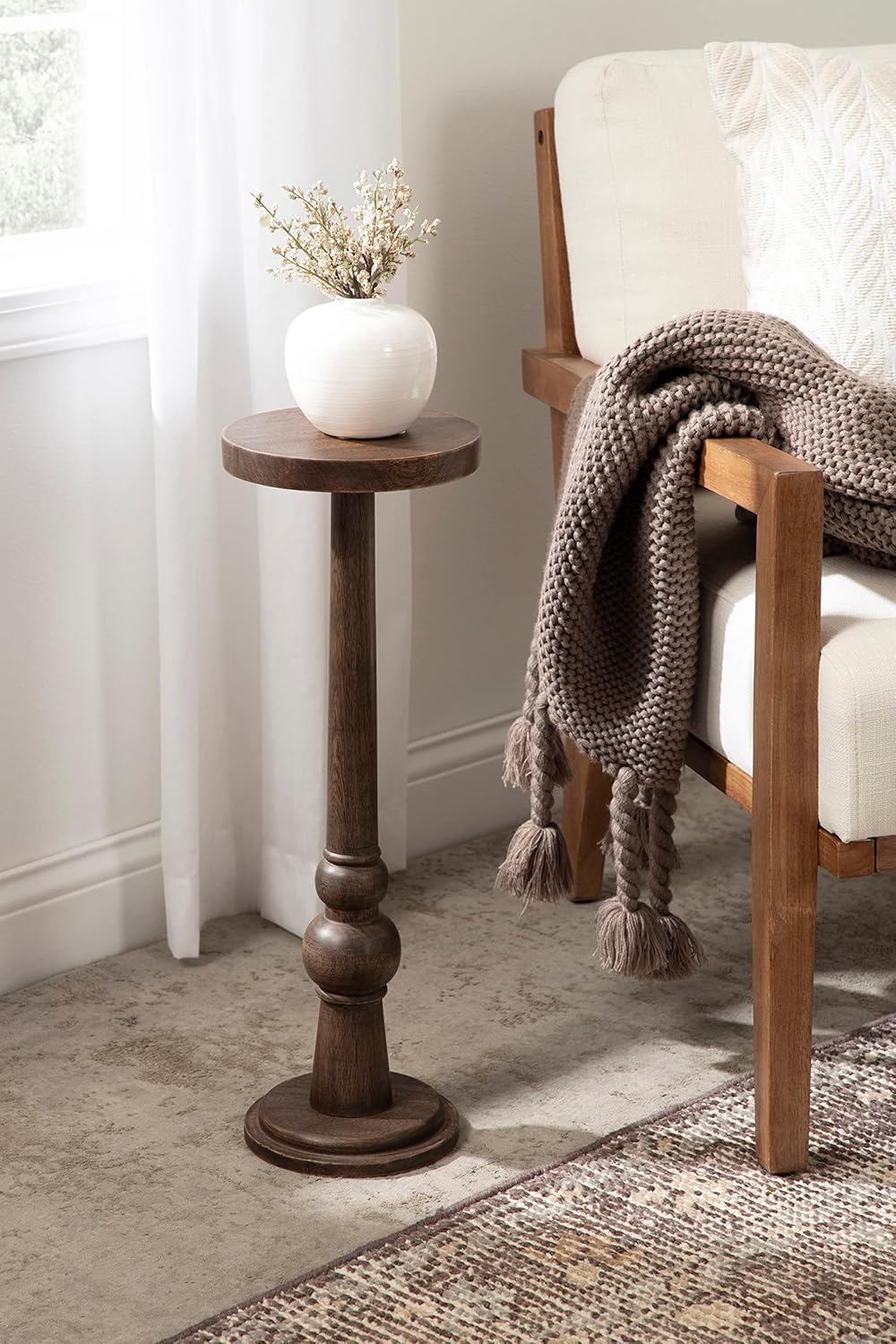 Kate and Laurel Wegner Traditional Wooden Round Drink Table, 8 x 23, Rich Brown, Elegant and Durable Pedestal Table for Use as Small Drink Table, Plant Stand, or Decorative Item Display