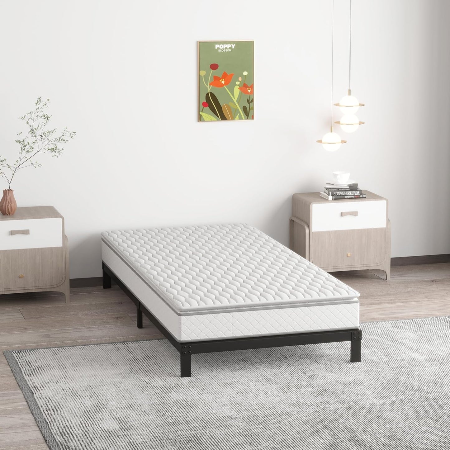 7 Inch Twin Bed Frames No Box Spring Need, Low Profile Metal Platform Twin Size Bed Frame, Heavy Duty Support Bedframes Twin, Easy Assembly