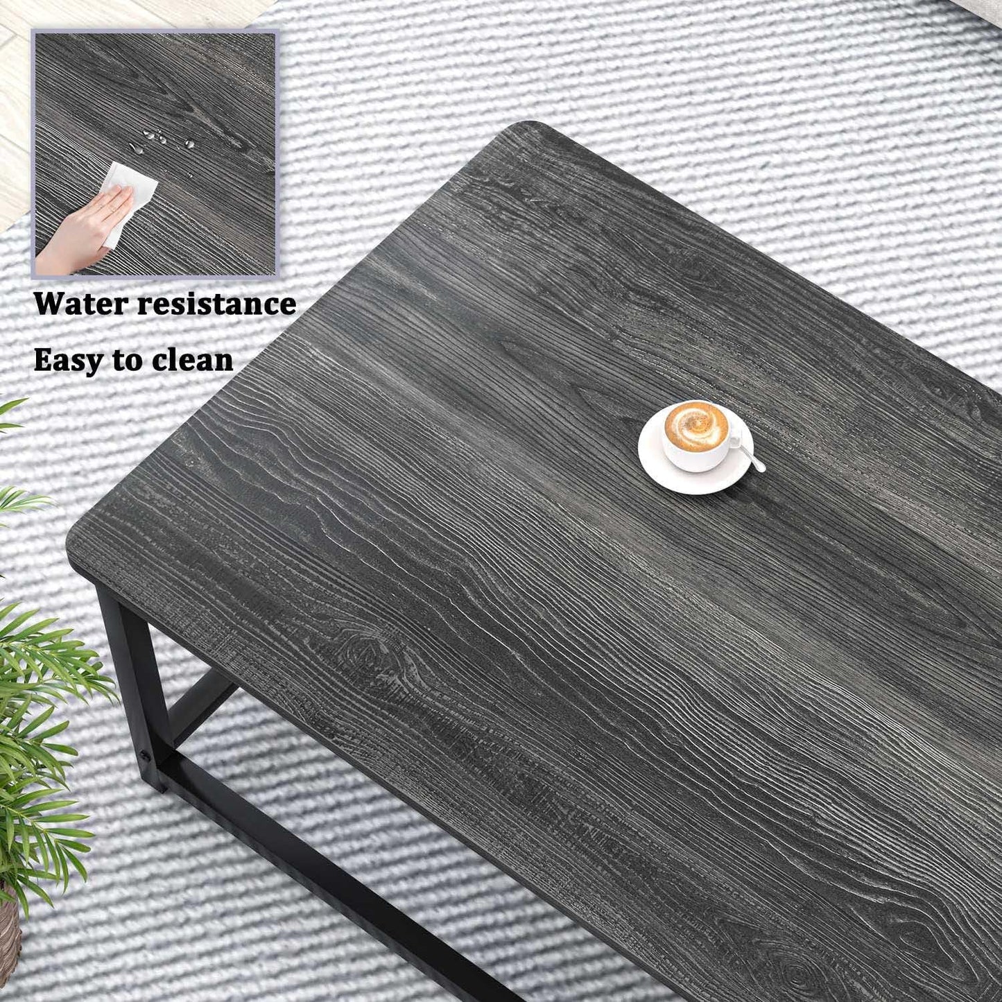 EXCEFUR Coffee Table, Rustic Wood and Metal Living Room Table with Adjustable Storage Shelf, Dark Grey, 47 Inch