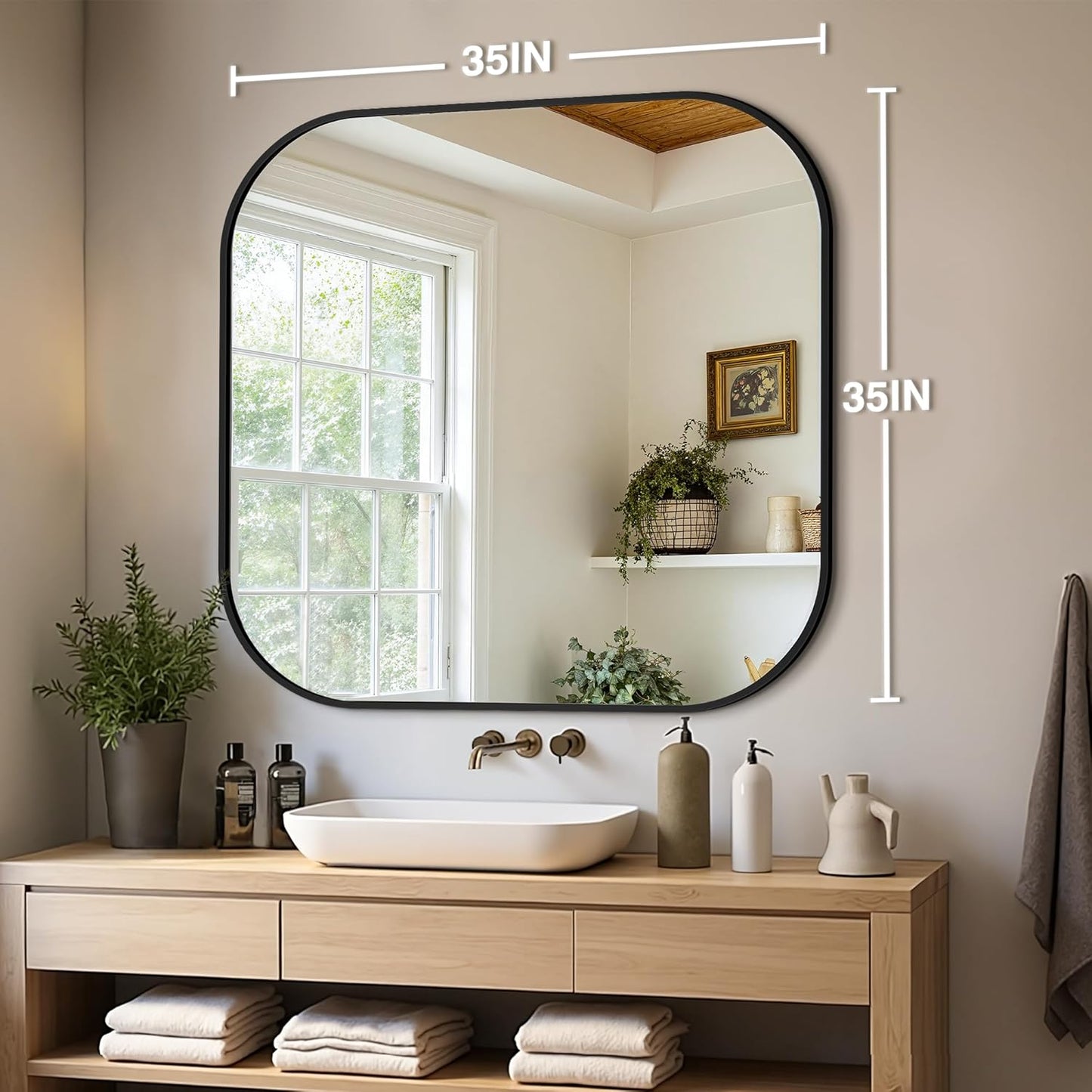 Bathroom Mirrors for Over Sink, 35x35 Vanity Squircle Mirror for Bathroom Sink, HD Shatterproof Square Wall Mirror for Bathroom Washroom Lavatory Restroom Metal Frame