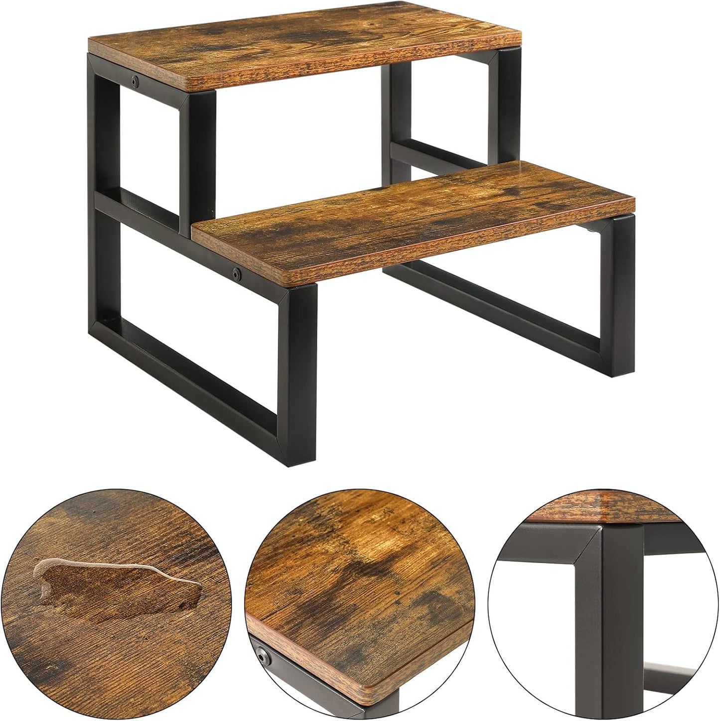 IBUYKE 2-Step Wooden Step Stools for Adults Kids, Heavy Duty Bedside Step Stool with 500 Lbs Capacity, Non-Slip Stepping Foot Stool for Bedroom Livingroom Bathroom Kitchen, Rustic Brown TBD002H