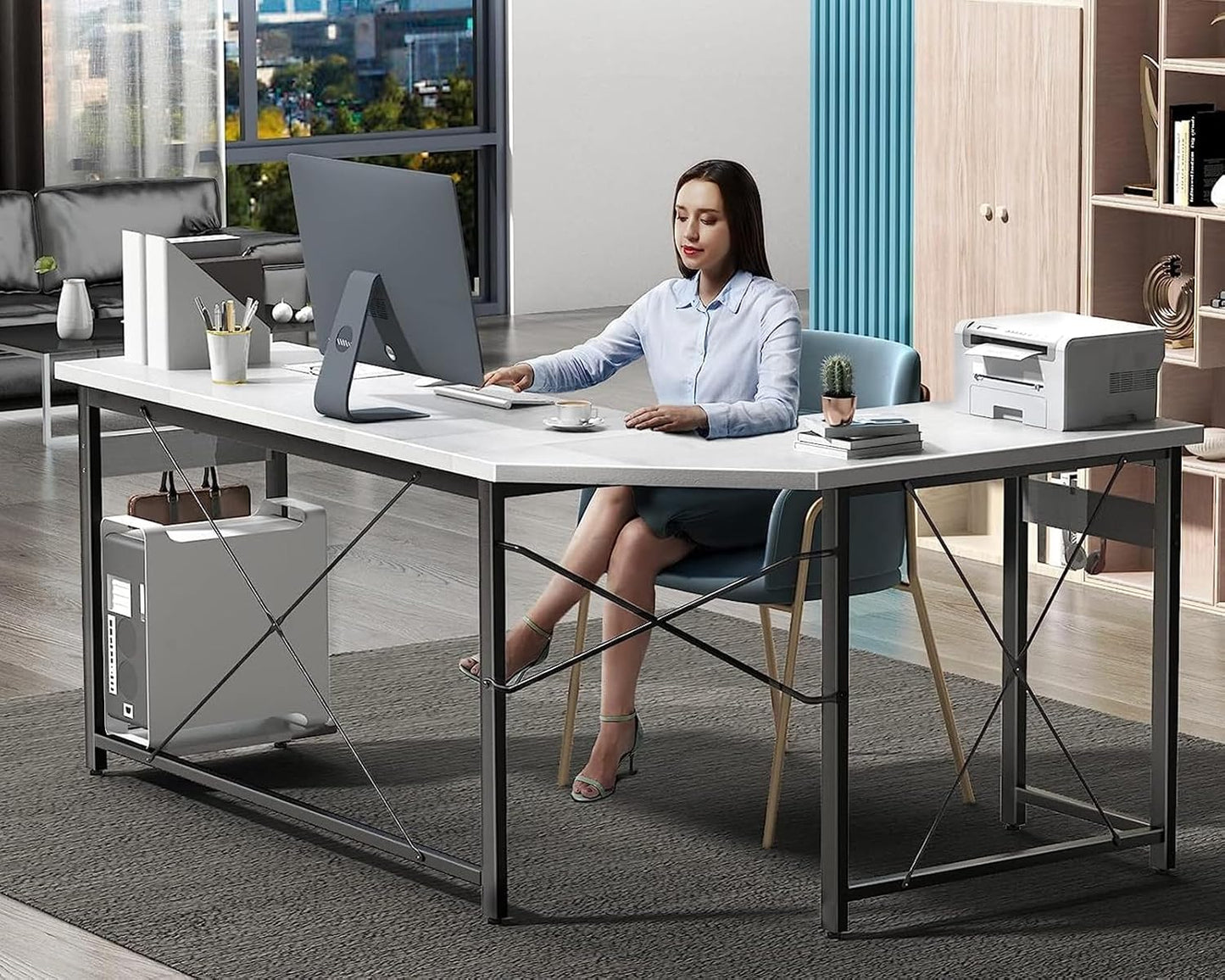 Coleshome 66" L Shaped Gaming Desk, L Shaped Desk, Computer Desk, Gaming Desk, Writing Desk, Home Office Desk, White