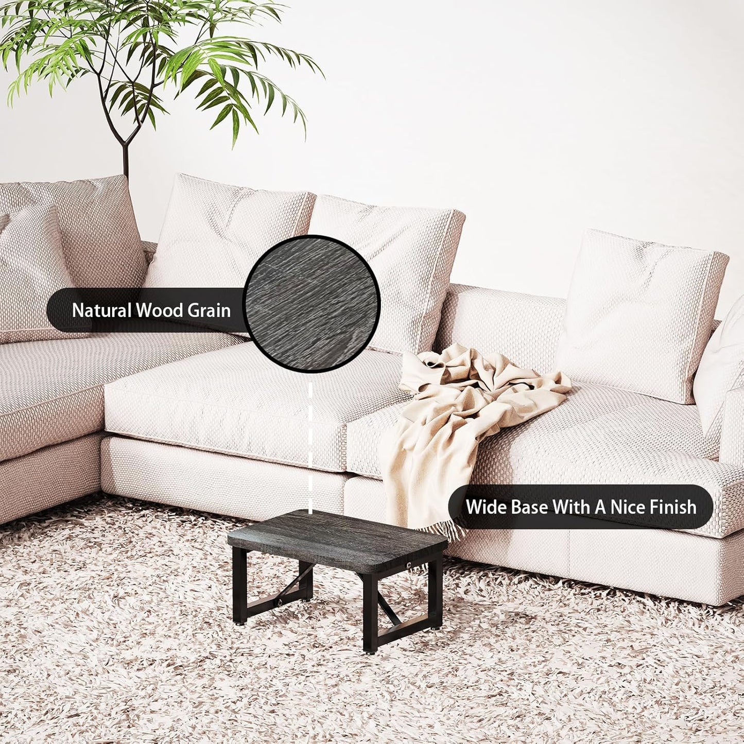 One Step Stool, Wooden Foot Stool for Adults, Small Stepping Stool for Bed and Closet, Heavy Duty Step for Kitchen, Dorm, and Indoor Use, Dark Gray