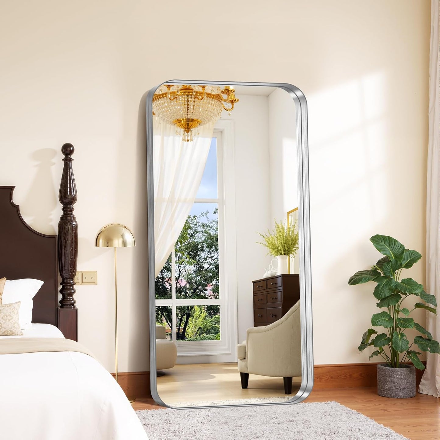 FORBATH 60x30 Inch Large Bathroom Mirror for Double Sinks, Brushed Silver Deep Frame Wall Mirror with Rounded Corners, Anti-Rust Tempered Glass for Modern Farmhouse Vanity (Horizontal/Vertical)