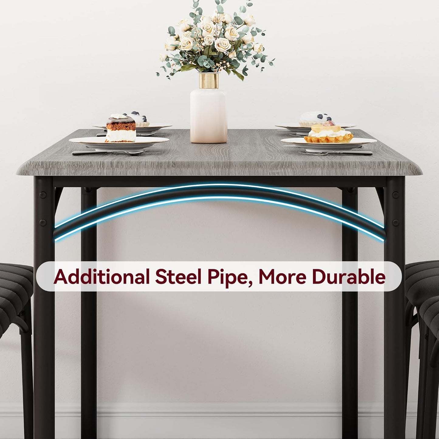 GAOMON Dining Table Set for 4 with Upholstered Bench and 2 Chairs, Rectangular Dining Room Table Set for 4 for Small Space, Apartment, Dinner, Rustic Gray