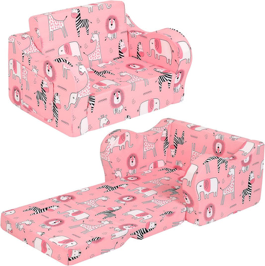 Pink Kids Sofa, 2-in-1 Kids Couch Fold Out, Convertible Sofa to Bed for Girls and Boys